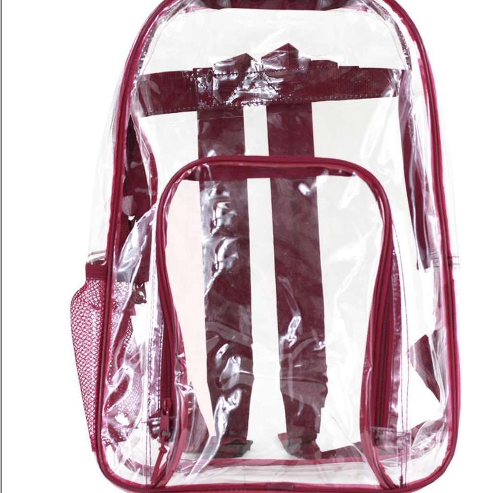 Clear Backpack with Burgundy Accents – Stylish & Functional